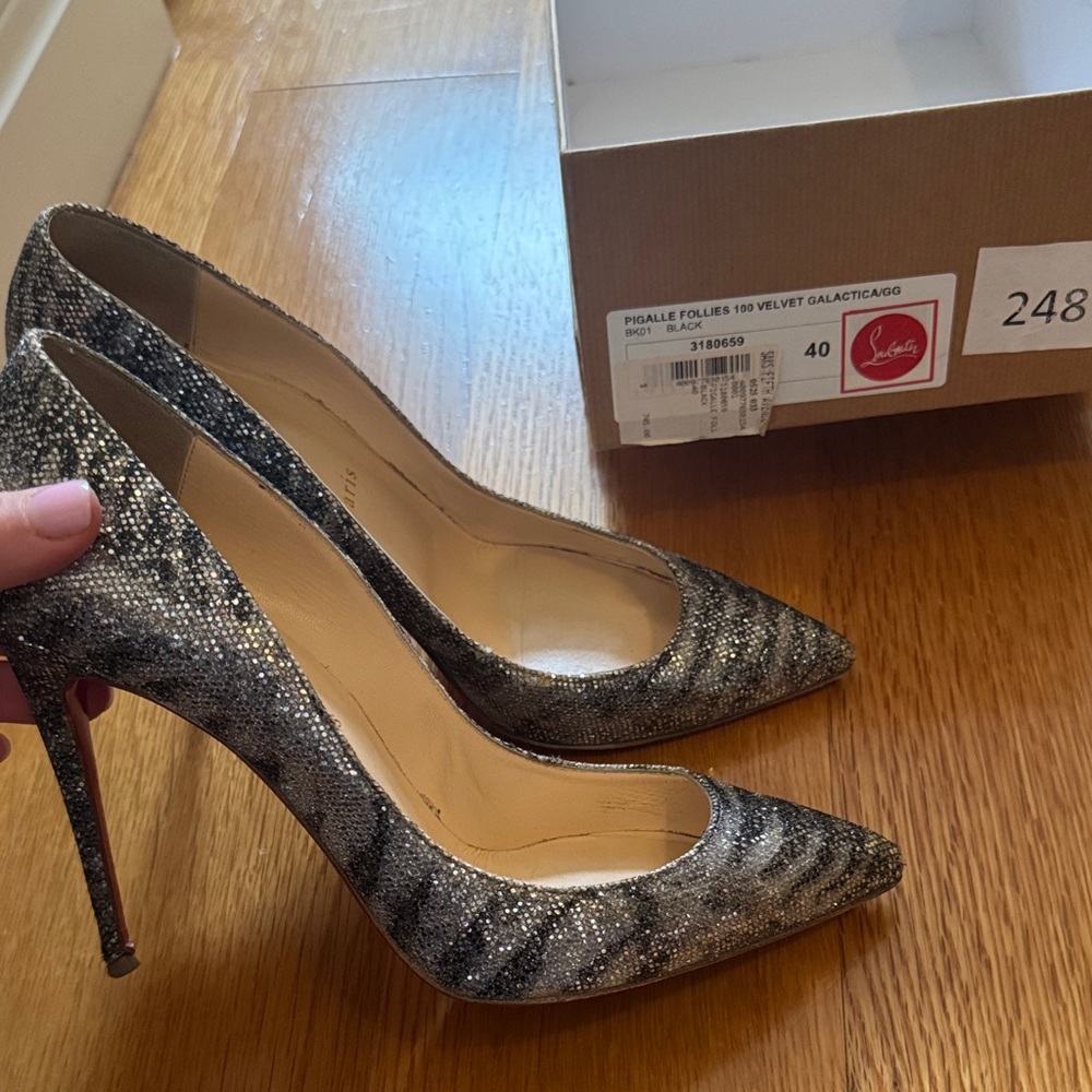 Christian Louboutin Glittering Black and Silver Heels